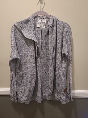 Abercrombie Kids gray marl hooded cardigan sweater size 10/12